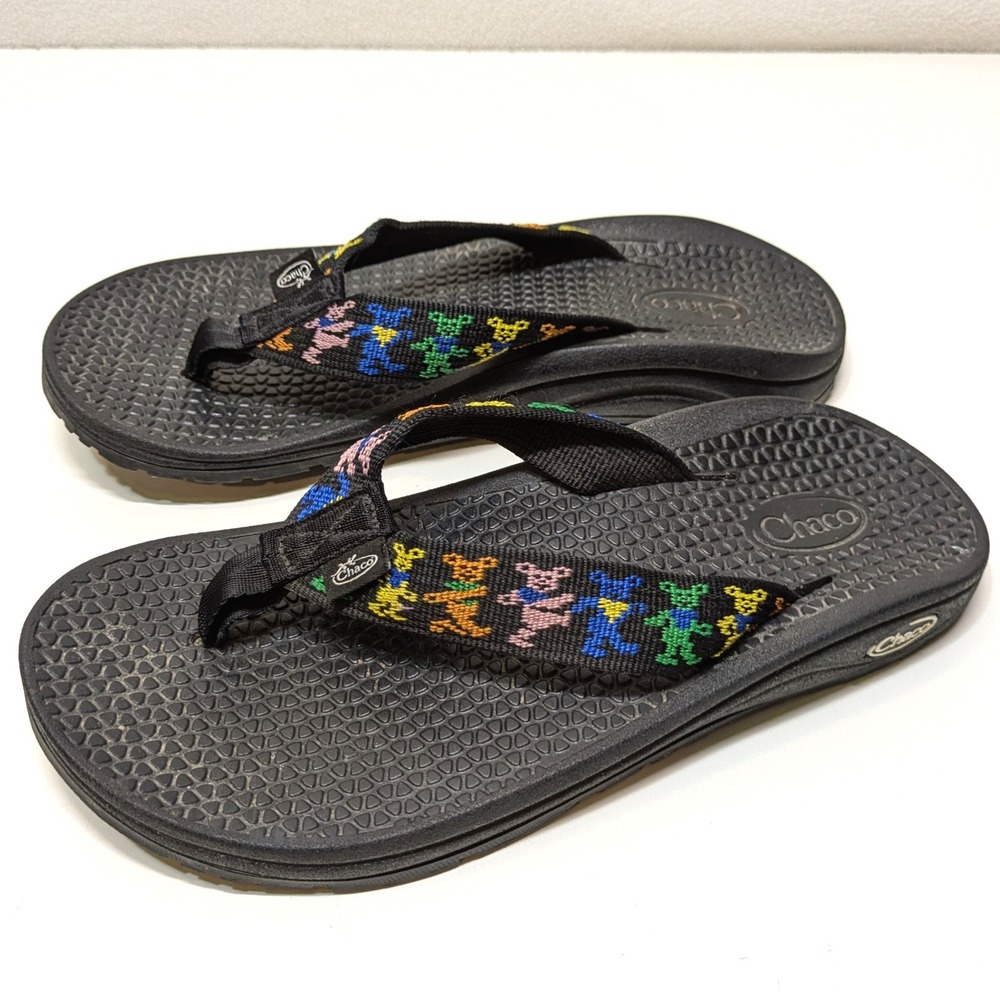 Chaco Grateful Dead Dancing Bears Flip Flops Women's 7 Black Rare Sandals Collab